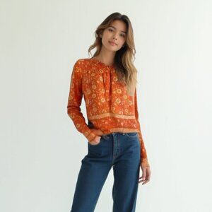 ❤️ J. Crew Orange Cream Relaxed Blouse with Mandarin Collar 4
